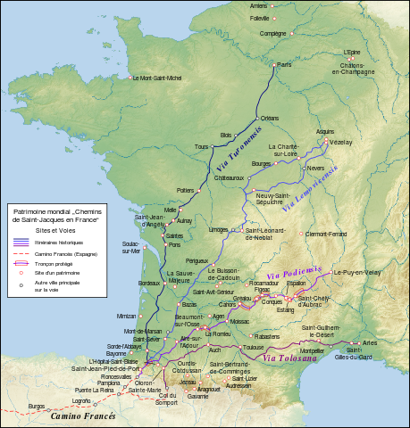 carte des chemins de pèlerinage en France